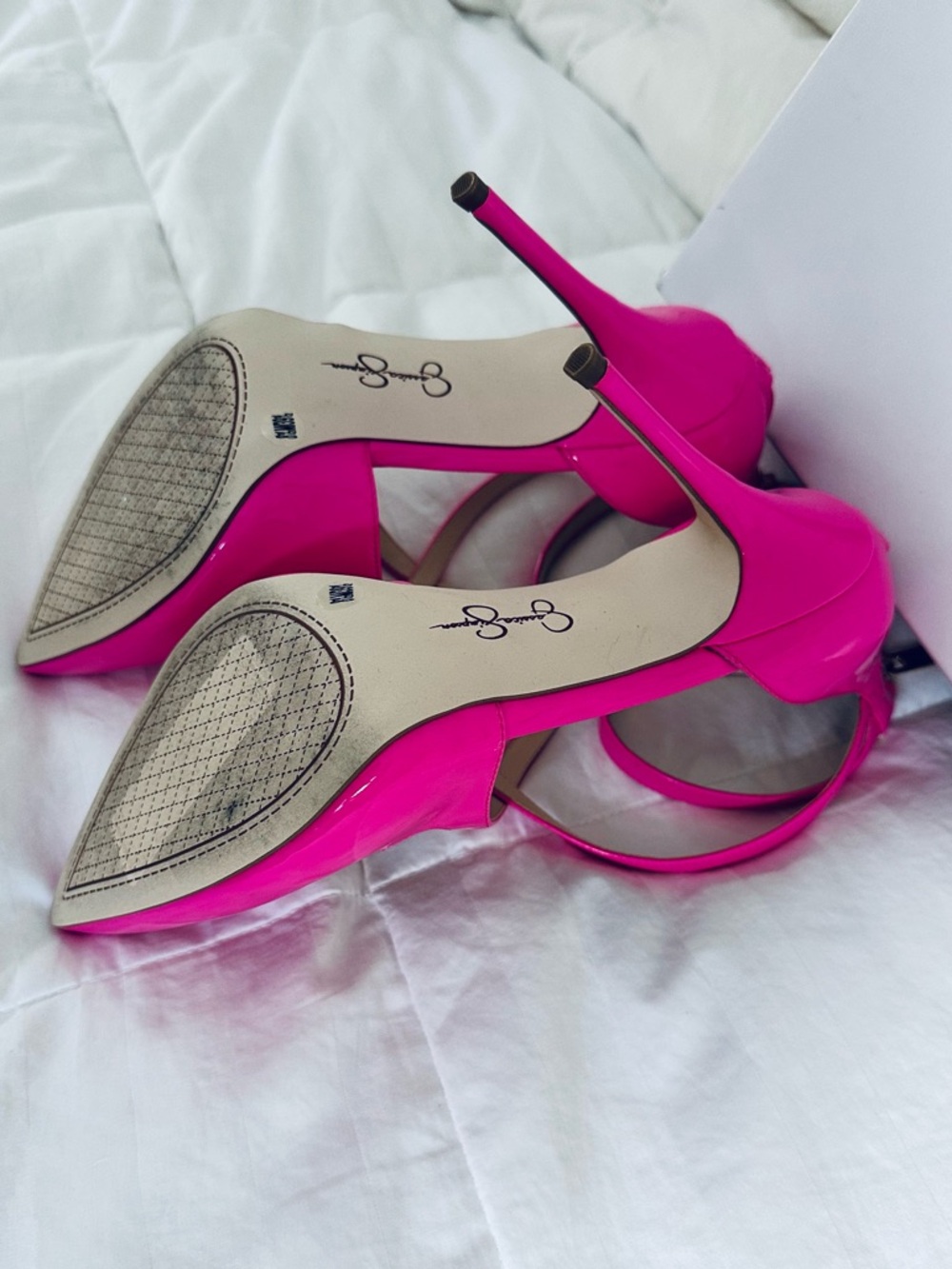 Jessica Simpson Hot Pink Patent Pointed Toe Strappy Stiletto Heels - Picture 9 of 13